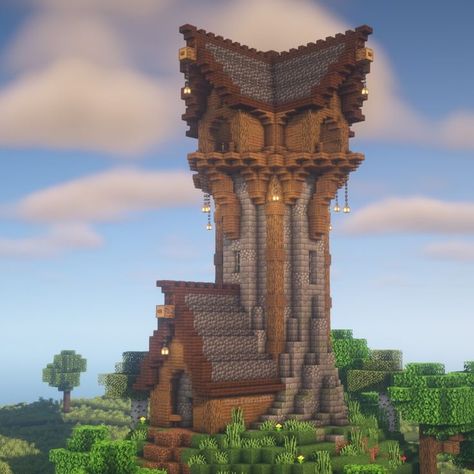 A magical wizard tower perched atop a hill. Tutorial at the link! Tower Minecraft House, Minecraft Tower Ideas Easy, Mincraft Idea Houses Tower, Minecraft Tower House Ideas, House On Hill Minecraft, Minecraft Wizard House Ideas, Minecraft Building Ideas Tower, Tower Design Minecraft, Minecraft Houses Tower