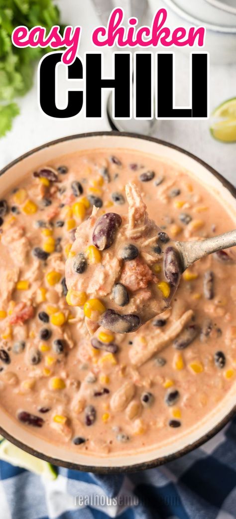 Taco White Chicken Chili, Creamy Ground Chicken Chili, Cheesy Rotelle Chicken Soup, Rotisserie Chicken Chili Crock Pots, Stovetop Chicken Chili Recipe, Chicken Rotel Cream Cheese Recipes, Creamy Chicken Chili Instant Pot, Quick Chicken Chili Recipe, Canned Chicken Chili Recipe