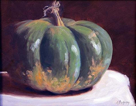 Growing green by Susan Fuquay Oil ~ 8 x 10 10h Pumpkin Canvas Painting, Pumpkin Oil, Painting Food, Vegetable Painting, Pumpkin Canvas, Watercolor Fruit, Acrylic Painting For Beginners, Pumpkin Art, Fruit Painting