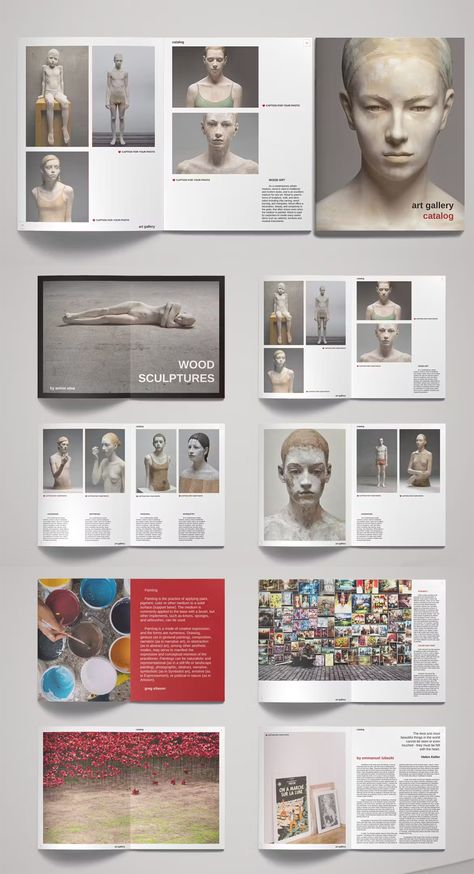 Art Gallery Exhibition Catalog Template InDesign Art Gallery Brochure Design, Exhibition Art Gallery, Art Catalogue Layout, Art Portfolio Template, Fine Art Portfolio Layout, Gallery Layout Design, Exhibition Book Design, Art Exhibition Brochure Design, Art Portfolio Design Layout