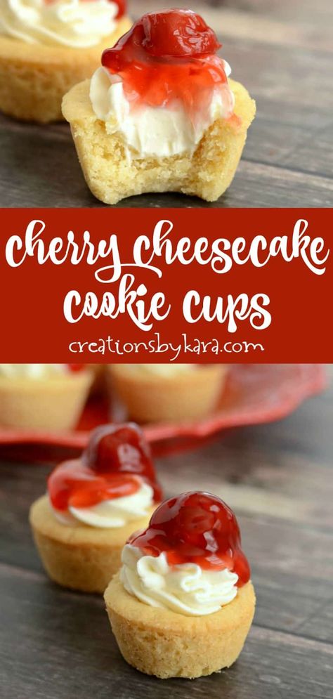 Strawberry Cheesecake Cookie Cups, Cherry Cookie Cups, Sugar Cookie Cups Muffin Tin, Mini Cupcake Decorating Ideas, Brownie Cheesecake Cups, Cheesecake Sugar Cookie Cups, Cherry Cheesecake Cookies, Cheesecake Cookie Cups, Easter Potluck