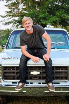 sitting on the hood of his truck for senior picture Truck Senior Pictures, Boys Picture, Truck Photography, Senior Pictures Boys Outdoors, Senior Picture Poses, Boy Senior Portraits, Senior Year Pictures, Truck Pics, Senior Photos Boys