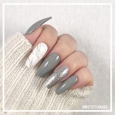 Marble Acrylics, Marble Acrylic Nails, Mauve Nails, Nail Goals, Lovely Nails, Nails Fashion, Gray Nails, Nail Sets, Almond Acrylic Nails