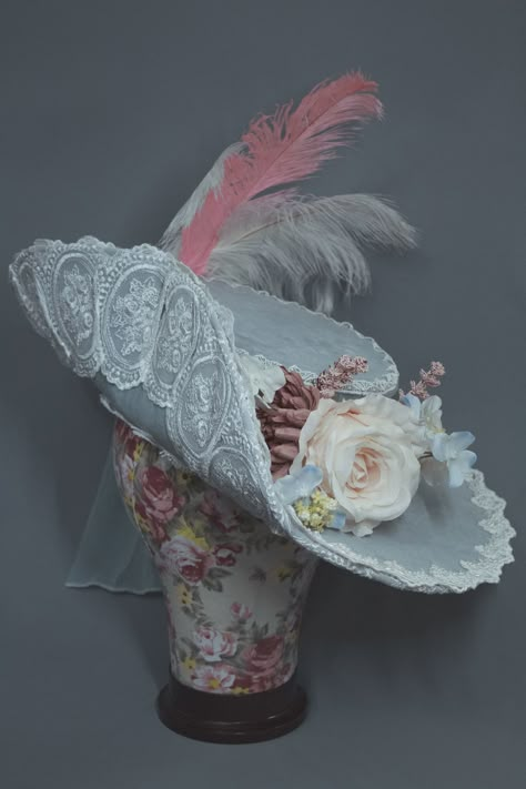 Fantasy Hat Design, Rococo Aesthetic Fashion, Rococo Hat, Rococo Accessories, Aesthetic Hat, 18th Century Hats, Summer Outfit Guide, Rococo Aesthetic, Historical Hats