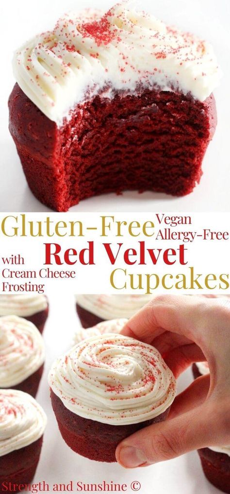 Best Dairy Free Dessert Recipes, Allergen Free Cupcakes, Gf Red Velvet Cupcakes, Gluten Free Dairy Free Red Velvet Cupcakes, Allergy Free Dessert Recipes, Cupcake Recipes Dairy Free, Vegan Gluten Free Red Velvet Cake, Allergy Free Cupcakes, Dairy And Gluten Free Cupcakes