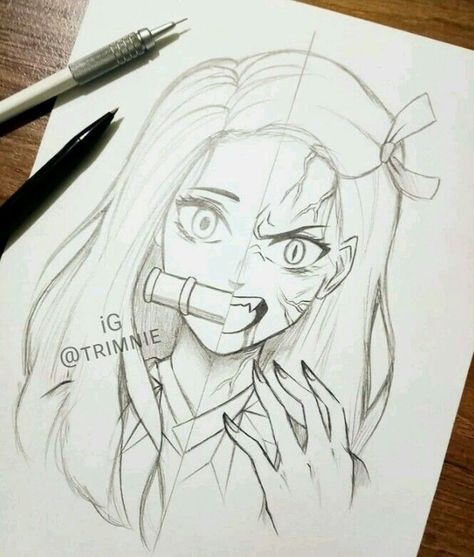 Tanjiro Art, Nezuko Fanart, Naruto Sketch Drawing, Pencil Sketch Images, Naruto Sketch, Girl Drawing Sketches, Anime Drawing Books, Anime Canvas Art, Easy Drawings Sketches