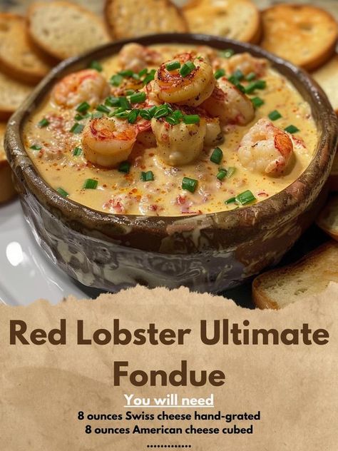 Seafood Fondue, Swiss Cheese Fondue, Fondue Recipe, Lobster Tail, Fondue Recipes, Cheese Cubes, Lobster Tails, Red Lobster, American Cheese