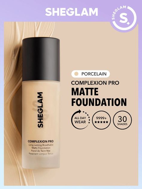 SHEGLAM Complexion Pro Long Lasting Breathable Matte Foundation-Walnut | SHEIN USA Fair Complexion, Disney Makeup, Flawless Foundation, Foundation Colors, Too Faced Foundation, Matte Foundation, No Foundation Makeup, Makeup Base, Liquid Foundation