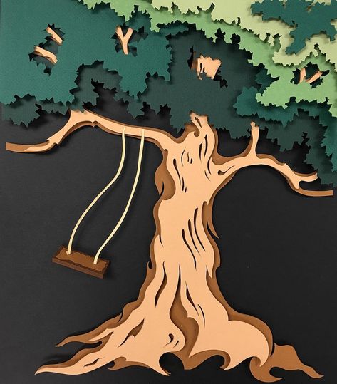 Arts And Crafts Home Decor, Cut Out Art, Paper Cutout Art, Paper Cut Design, Layered Art, Tree Artwork, Paper Tree, Paper Illustration, Paper Artwork