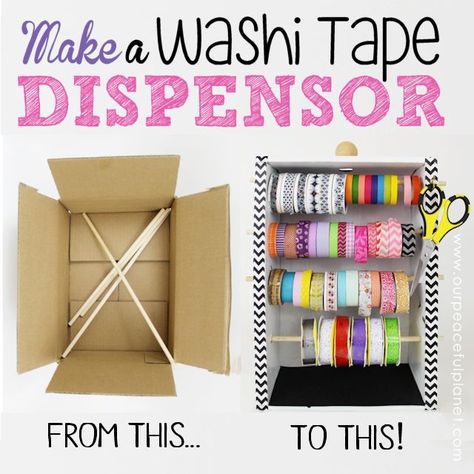 Washi Tape Organizer & Dispensor From a Box Diy Washi Tape Organizer, Washi Tape Organizer, Washi Tape Dispenser, Washi Tape Storage, Washi Tape Ideas, Tape Organizer, Ribbon Storage, Washi Tape Crafts, Washi Tape Diy