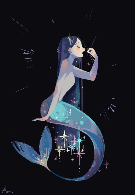 Starlight, star bright Party Illustration, Mermaid Illustration, Mermaid Drawings, 강아지 그림, Mermaids And Mermen, Mermaid Art, 판타지 아트, 영감을 주는 캐릭터, A Mermaid