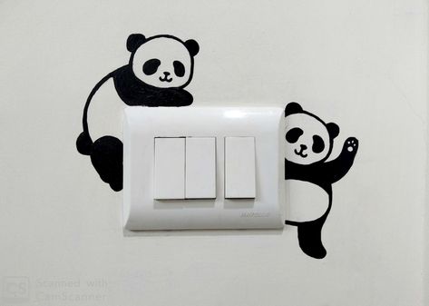 Panda Drawing Switch Board, Wall Painting Switchboard, Painting On Switchboard, Wall Art Switch Board, Cute Switchboard Art, Creative Switch Board Art Easy, Swichbord Drawing, Switch Board Art Ideas Room Decor, Switch Board Art Ideas Easy