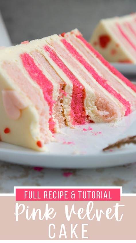 This delicious pink velvet cake bakes up so tender and is frosted with the best cream cheese buttercream frosting! Best Cream Cheese Buttercream, Birthday Cake Topper Ideas, Baking Recipe Book, Pink Velvet Cake, Purple Velvet Cakes, New Cake Ideas, Pink Velvet Cakes, Velvet Desserts, Easy Sweet Treats