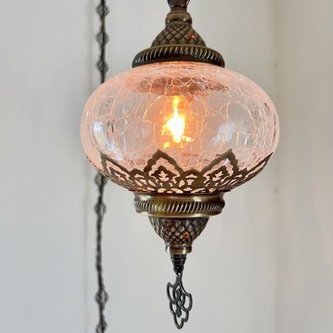 Crackle glass hanging lights #crackle #crackleglass #crack #lamp #light #authentic #traditional #ambiance #glasslife #glasslighting #glassblowing #glasslamp #hanging #wallhanging #ceilingdesign #ceilinglight #ceilinglights #ceilinglamp #pendantlights #pendantlight #pendantlamps #pendantlighting #swag #swaglamp #swaglight #nightlife #night #nightlights #bedroomlighting #diningroomdecor Plug In Chandeliers, Hanging Lights In Bedroom, Swag Lights, Hanging Bedroom Lights, Bohemian House Decor, Turkish Lamp, Plug In Pendant Light, Swag Lamp, Turkish Lamps