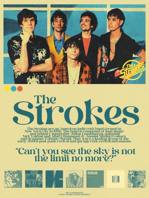 The Strokes Poster - Official band merchandise. A must-have for fans of the iconic indie rock #The_Strokes_Magazine #Hers_Band_Poster #Concert_Ticket_Art #The_Strokes_Aesthetic The Strokes Poster, Strokes Poster, Friend Stickers, Post Punk Revival, Aesthetic Post Ideas, Drive 2011, Theme Poster, Modern Rock, Explore Aesthetic