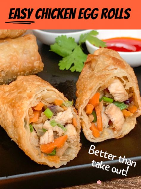 easy chicken egg rolls, homemade chicken egg rolls, better than takeout chicken eggrolls, best easy budget friendly chicken egg rolls, best chinese food take out egg rolls Asian Egg Rolls, Chinese Egg Rolls, Chinese Meals, Rolled Chicken Recipes, Egg Roll Recipe, Lumpia Recipe, Chinese Food Restaurant, Homemade Egg Rolls, Roasted Figs