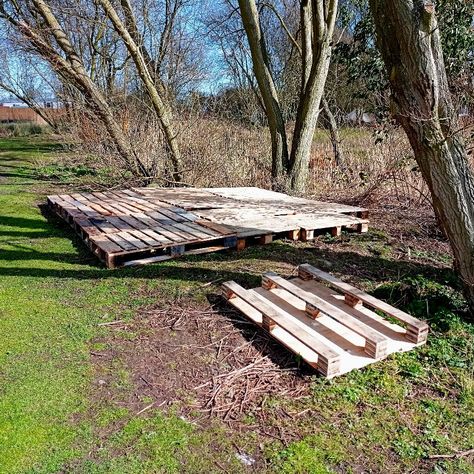 Pallet-wood projects in progress. #4 - platform for the new Moat-side tipi... #RumBridge #glamping #staycation #carp #fishing #holidays #lakeside #cabins #Suffolk #belltents #tipis #yurts #camping Platform For Tent, Bell Tent Platform, Pallet Platform, Family Glamping, Tent Platform, Glamping Tent, Bell Tent, Wood Pallet Projects, Carp Fishing