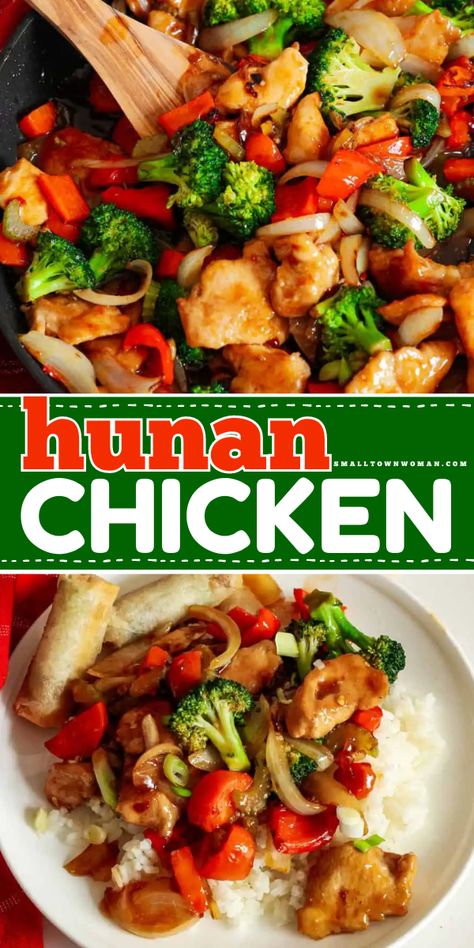 Craving your favorite takeout? Here's a chicken dinner recipe featuring a classic Chinese stir fry! It's a simple family meal. Cooked in a savory, spicy sauce with vegetables, this homemade Hunan Chicken is full of bold flavors! Simple Chicken Stir Fry Recipes, Quick Chicken Stir Fry Recipe, Asian Chicken And Vegetables Stir Fry, Chicken And Veggie Stir Fry Healthy, Chicken Vegetable Stir Fry Healthy, Hunan Chicken Recipe, Chicken Vegetable Stir Fry, Vegetable Stir Fry Recipe, Chop Suey