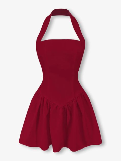 Burgundy Dress Short Casual, Short Red Party Dress, Cute Red Hoco Dresses, Red Halter Dress Short, Red Dresses Homecoming, Red Dress Eras Tour, Formal Dresses Short Red, Dark Red Dresses Short, Hot Red Dress Short