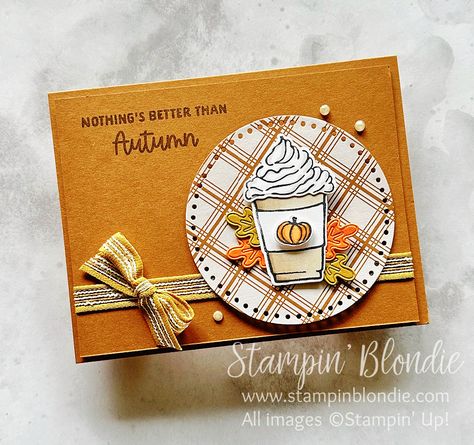 Stampin Up Blended Seasons, Stampin Up Press On, Stampinup Fall Cards, More Than Autumn Cards, Cards With Pumpkins, Autumn Birthday Cards Handmade, Stampinup More Than Autumn, Su More Than Autumn Cards, Coffee Cards Ideas