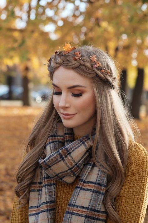 Embrace the charm of Fall with this adorable twisted half-up hairstyle, perfect for those crisp autumn days. This effortless look combines elegance and warmth, making it one of the most cute hairstyles you'll love to wear. Pair it with your favorite cozy sweater or a stylish scarf for a complete seasonal vibe. Let your hair shine this Fall with this delightful hairstyle! Autumn Hairstyles Long Hair, Autumn Hairstyles Fall, Sleepover Hairstyles, Autumn Hair Styles, Autumn Sleepover, Autumn Hairstyles, Fall Hair Accessories, Fall Costume, Hairstyle Cute