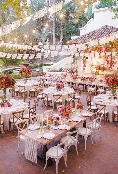 30 Ideas Mexican Wedding Decor | Wedding Forward Mexican Wedding Decorations, Mexican Inspired Wedding, Mexican Themed Weddings, Hacienda Wedding, Spanish Wedding, Boda Mexicana, Wedding Altars, Tables And Chairs, Mexican Wedding