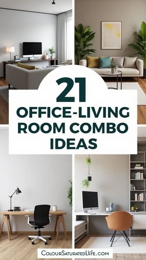 Make the most of a small space with these 21 compact office living room combo ideas! Create a functional and stylish work-from-home setup by integrating a slim desk or floating shelf along one wall, or try a fold-out desk that can be tucked away when not in use. Use multifunctional furniture, like a sofa with storage or a bookshelf divider, to separate work and relaxation zones. Add cozy lighting and a few decor accents to keep the vibe welcoming and balanced. These ideas will help you design a seamless and productive office-living combo in any small space.  #SmallSpaceLiving #OfficeLivingRoom #HomeOfficeIdeas #CompactDesign #MultifunctionalFurniture Home Office With Living Room, Living Room Home Office Layout, Computer Desk In Living Room Ideas, Desk Setup In Living Room, Desk And Bookshelf Combo, Living Room Home Office Combo, Working Space In Living Room, Living Room With Work Space, Living Room With Office Space