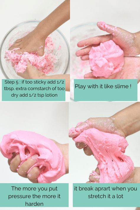 An EASY 2-ingredients cloud dough recipe made with lotion and cornstarch. A versatile homemade play dough recipe perfect for kids sensory play and 100 % natural. Slime Recipe Cornstarch, Cornstarch Slime, Homemade Play Dough Recipe, Cloud Dough Recipe, Soft Play Dough, Cloud Dough Recipes, Sensory Play Activities, Kids Food Crafts, Play Dough Recipe