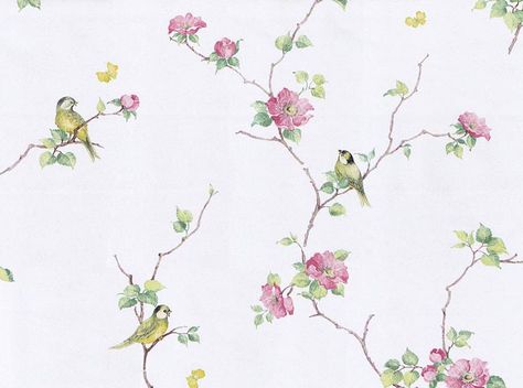 My sewing room wallpaper. Flowers And Birds Wallpaper, Bird And Floral Wallpaper, Victorian Birds And Flowers, Floral Bird Print Pattern, Vintage Floral Bird Wallpaper, Studio Inspiration, Bird Wallpaper, Romantic Homes, My Sewing Room