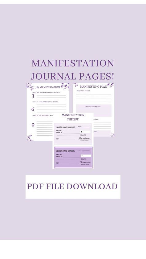 Manifestation Journal Pages, Manifestation Scripting, Scripting Journal, Manifestation Check, 369 Manifestation, Manifestation Planner, Vision Board Planner, Check Money, Attraction Manifestation