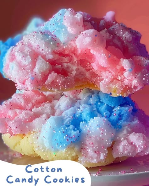 Cotton Candy Cookies - MmmRecipes : Easy and Delicious Recipes Cotton Candy Recipe, Candy Cookies Recipes, Cotton Candy Cookies, Peanut Butter Crunch, Cotton Candy Flavoring, Candy Cookies, Delicious Snacks Recipes, Creamy Peanut Butter, Granulated Sugar