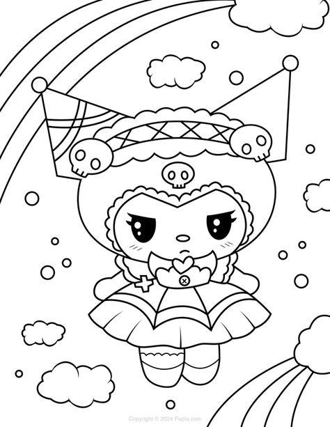 Dibujo para Colorear Arco iris Kuromi Kurumi Coloring Pages, Kuromi Drawing Easy, Kuromi Coloring Page, Frozen Birthday Party Printables, Kuromi Drawing, Hello Kitty Games, Rainbow Printable, Kitty Drawing, Hello Kitty Drawing