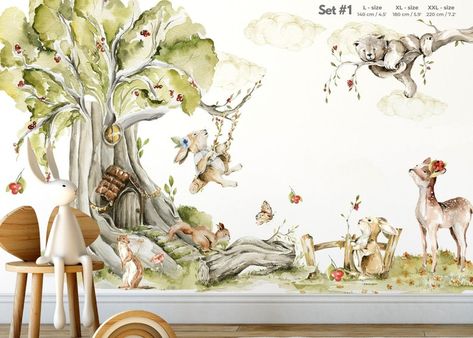 Woodland Playroom, Woodchip Wallpaper, Woodland Mural, Whimsical Nursery Decor, Nursery Room Themes, Fairy Nursery, Woodland Wallpaper, Whimsical Nursery, Animal Wall Decals