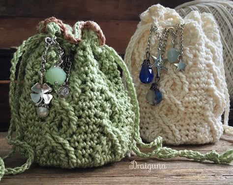 Crochet Drawstring Bag, Crochet Hairband, Crocheted Bags, Festival Ideas, Crochet Fairy, Aesthetic Cozy, Bag Pattern Free, Crochet Pouch, Cozy Crochet