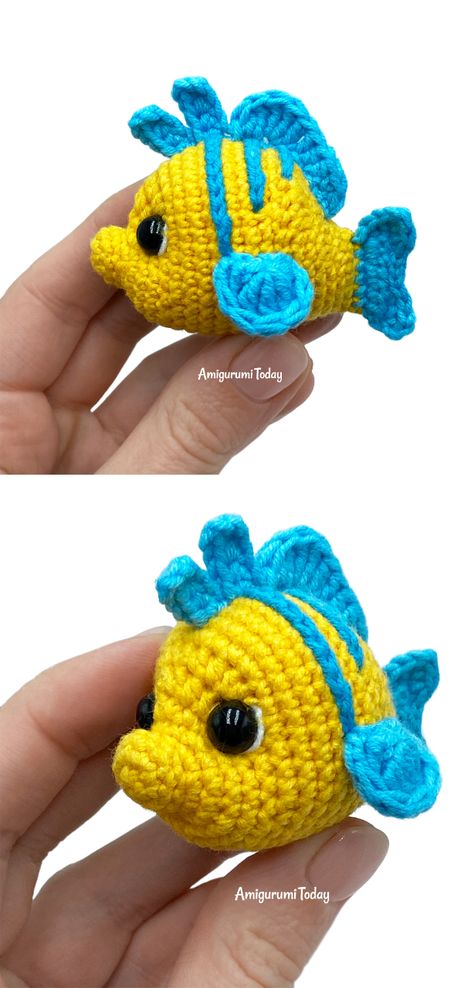 Disney Crochet Stuffed Animals, Crochet Character Free Pattern, Crochet Disney Amigurumi Free Pattern, Small Disney Crochet Patterns, Dory Crochet Pattern Free, Character Crochet Pattern Free, Flounder Crochet Pattern, Disney Crochet Free Patterns, Crochet Ariel Doll Free Pattern