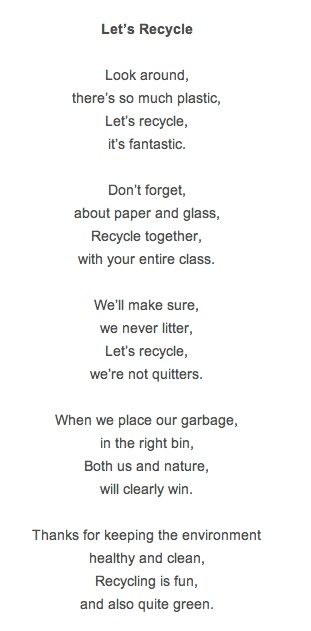 Let's Recycle Poem Inspirational Poems For Students, Inspirational Poems For Kids, Science Poems, Earth Day Poems, Poems For Students, Earth Poems, Poem Recitation, English Poems For Kids, Simple Poems