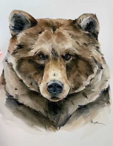 Grizzly Bear Drawing, Grizzly Bear Tattoos, Polina Bright, Bear Sketch, Painting Nursery, Bear Watercolor, Bear Paintings, Bear Drawing, Nursery Paintings