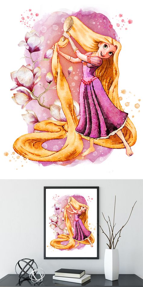 Rapunzel Print, Tangled Disney Watercolor, Rapunzel Art Print, Nursery Wall decor Watercolor Print Disney Princess Rapunzel Poster Printable Watercolour Disney Art, Disney Princess Watercolor Art, Watercolor Disney Princess, Rapunzel Art Painting, Disney Watercolor Paintings, Watercolor Art Disney, Rapunzel Poster, Rapunzel Watercolor, Disney Princess Wall Art