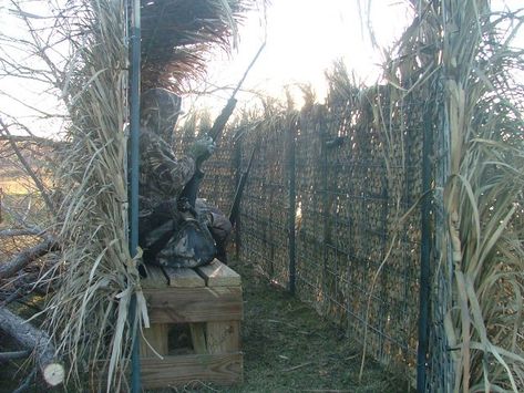 This one uses both cattle panels and t posts Homemade Duck Blinds, Duck Blind Ideas Diy, Goose Hunting Blinds, Duck Blind Ideas, Diy Duck Blind, Goose Blind, Box Blind Deer Stands Diy, Box Blind Deer Stands, Homemade Deer Blinds