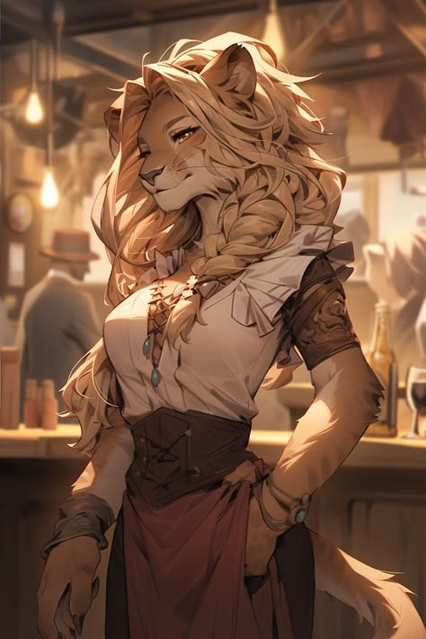 Animal People Character Design, Werelion Female, Ferret Dnd Character, Tabaxi Rogue Female Dnd, Anthropomorphic Lioness, Tabaxi Swashbuckler, Tabaxi Character Design, Harengon Dnd Female, Dnd Tabaxi Female