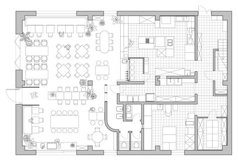 Restaurant Plan Architecture, Restaurant Layout Plan, Restaurant Design Plan, Cafeteria Plan, Cafe Plan, Restaurant Floor Plan, Interior Architecture Sketch, Eclectic Restaurant, Cafeteria Design