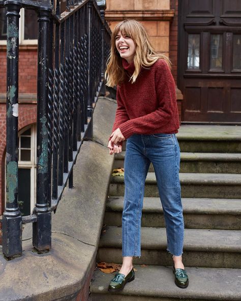 This autumn I’m definitely keen on green and these @russellandbromley Chester loafers are no exception! Head over to my blog now as I… Green Loafers Outfit, Loafers Outfit Fall, Manchester Fashion, Loafers Women Outfit, Green Shoes Outfit, Loafers Outfit Women, Sophia Rosemary, Loafers Outfits, Green Loafers