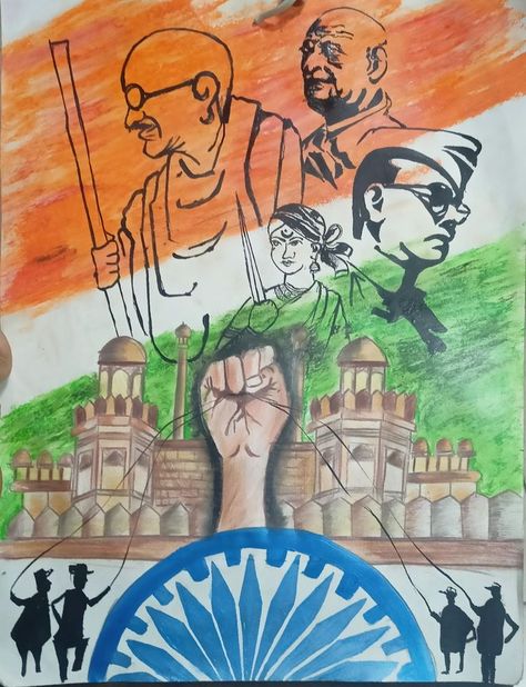 Poster On Freedom Fighters, Constitution Of India Drawing, Indian Army Drawings, Freedom Fighter Drawing, Diy Paper Purses, Value Drawing, Army Drawing, Hard Drawings, Independence Day Drawing