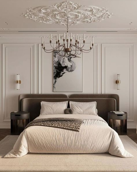 Neoclassical Bedroom Design, Neoclassic Interior, Neoclassical Interior, Modern Luxury Bedroom, Luxury Bedroom Master, Classic Bedroom, Home Design Living Room, Stylish Bedroom, Master Bedrooms Decor