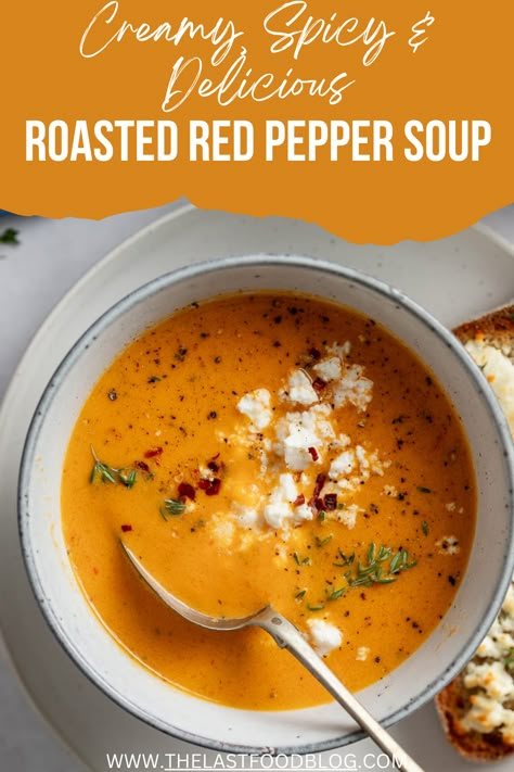 Roasted Red Pepper Bisque Soup, Roasted Red Pepper And Feta Soup, Roasted Red Pepper Soup Easy, Roasted Red Pepper Ravioli Soup, Roasted Poblano Pepper Soup, Creamy Roasted Red Pepper Soup, Roasted Bell Pepper Soup, Red Pepper Bisque Soup, Roasted Red Pepper Soup Recipe