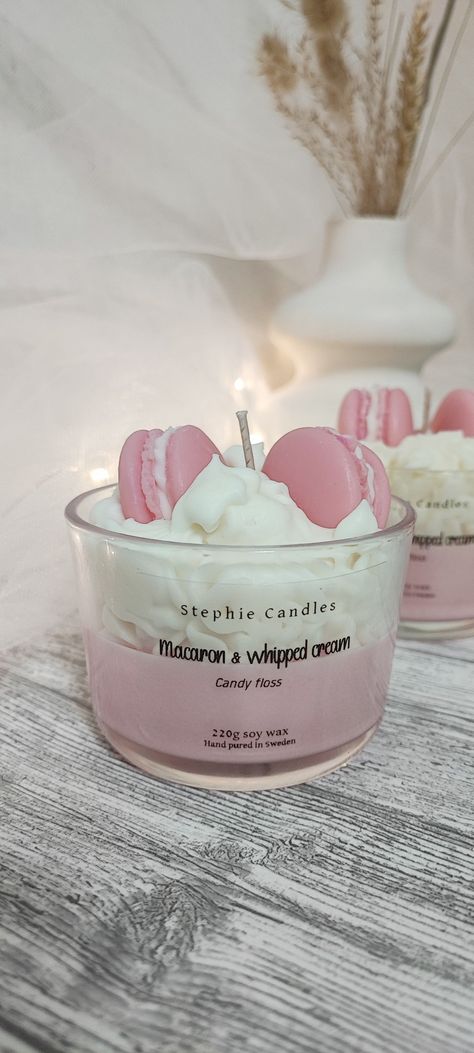 How To Make Candle Whipped Cream, Candle Shop Interior, Macaroon Candle, Whipped Candles, Cute Candles Aesthetic, Macaron Candle, Bubbles Candle, Secret Message Candle, Whipped Candle