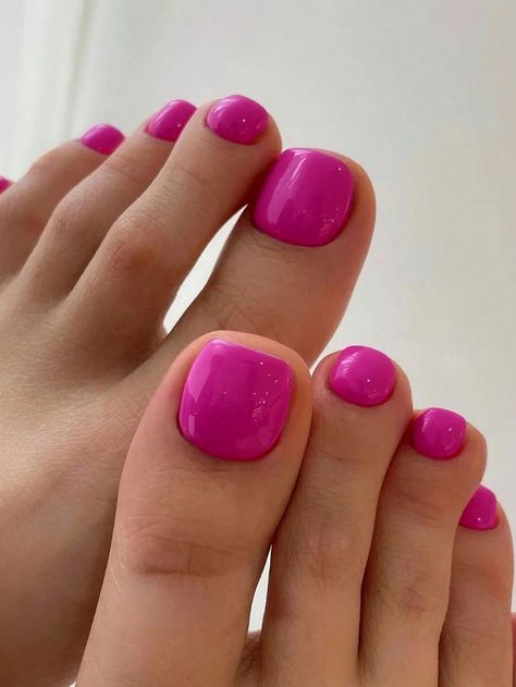 Hot Pink  Collar    Bare Nails Embellished   Nail,Hand & Foot Care Cute Summer Toe Nail Colors, Men Nail Polish, Pink Toe Nails, Press On Toenails, Nails Toes, Bare Nails, Bright Pink Nails, Fake Toenails, Botox Face