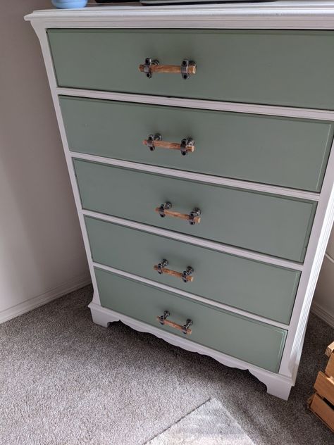 Fun Painted Dresser Ideas, White And Green Dresser, Sage Bedroom Furniture, Green Chalk Paint Dresser, Green And White Furniture, Sage Dresser, Sage Green Dresser, Sage Green Furniture, Dresser Remodel