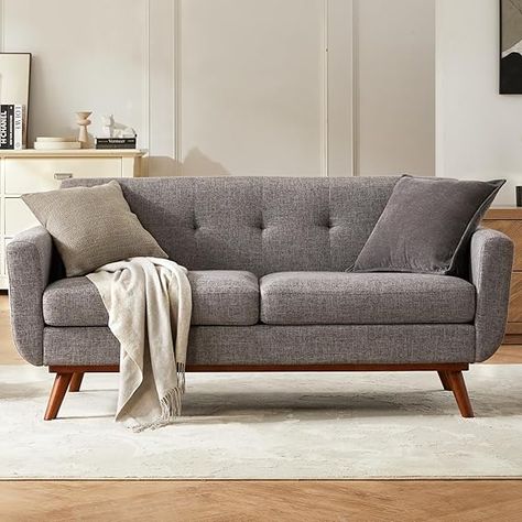 Kingfun 65" W Loveseat Sofa, Mid Century Modern Decor Love Seat Couches for Living Room, Button Tufted Upholstered Love Seats Furniture, Solid and Easy to Install Small Couch for Bedroom, Grey  #homedesign #homedecor #housedesign #housedecor #room #roomdecor #roomdesign #interior #design #home #house #furniture #decor #bedroom #kitchen #livingroom Small Couch For Bedroom, Couch For Bedroom, Small Couch In Bedroom, Sofa Mid Century Modern, Sofa Mid Century, Mid Century Loveseat, Mid Century Modern Loveseat, Couches For Living Room, Living Room Furniture Styles