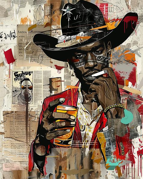 🚨 New Design Alert! 🚨 Introducing “The Black Cowboy” - the first addition to our collection of AI-generated images. This designs in this collection showcases raw, graffiti, edgy pop art style, cartoony - celebrating the black men of the old west cowboy era. 🤠✨ 🛒 Available now on tee shirts! Fine Art prints and Instant Download Poster Art are coming soon, so stay tuned! Shop now at my Etsy shop, link in bio! 💥 #NewDesign #TheBlackCowboy #PopArt #GraffitiStyle #OldWest #BlackCowboys #AIArt ... Black Excellence Art, Black 80s Aesthetic, Black Cowboy Art, Cowboy Clown, Old West Cowboy, Black West, Edgy Art, Africa Art Design, Modern Cowboy